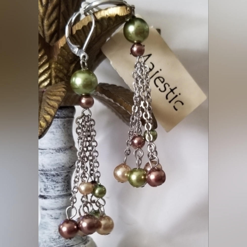 Rare Vintage Sterling Silver Majestic Multi-Color Beaded Dangle Earrings